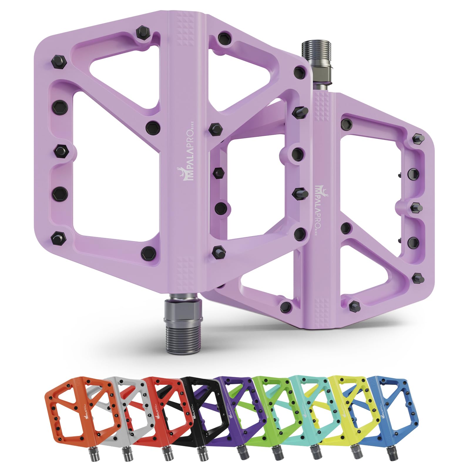IMPALAPRO - Bike Pedals Nylon Fiber Selaed Bearing 9/16" - Non-Slip MTB pedals - Lightweight and Wide Flat Platform cycling Pedals for BMX Road MTB E-Bike (Lilac)