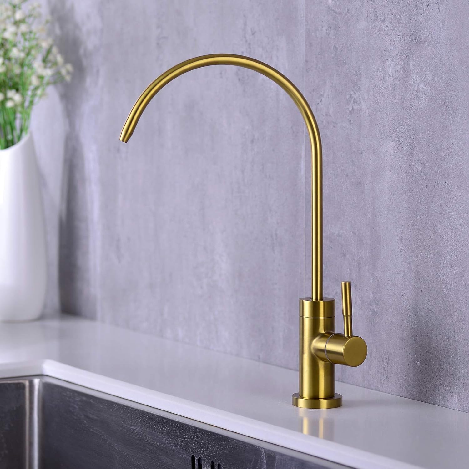 Anpean Drinking Water Faucet, Lead-Free, SUS304 Stainless Steel Kitchen Water Filter Faucet for Reverse Osmosis and Water Filtration Systems, Brushed Gold - - 