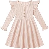 ESHOO Toddler Girl Dress Girls Sweater Dresses Ruffle Long Sleeve Ribbed Knit Casual Fall Dresses for Kids 2-7 Years