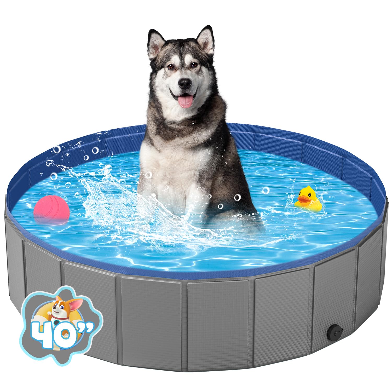 Photo 1 of YSJILIDE Portable Dog Pool PVC Pet Swimming Pool Bathtub Collapsible Dog Pool, Hard Plastic Pool for Pets to Swim and Bath (M-39"x 12" Dark Grey)