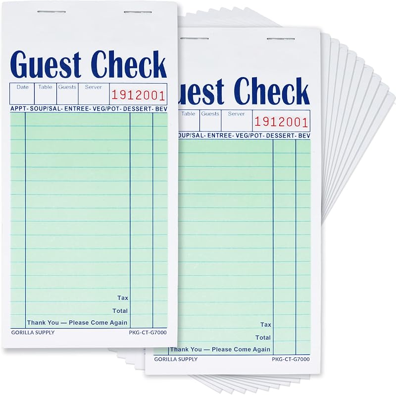 Gorilla Supply Guest Check Book 500 Ct Green Carbonless 2-ply Order Pad Server