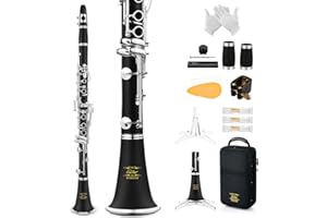 Eastar B Flat Clarinet for Intermediate Beginners, Upgraded Ebonite Bb Clarinet Silver-plated with 2 Barrels, 4C Mouthpiece, 