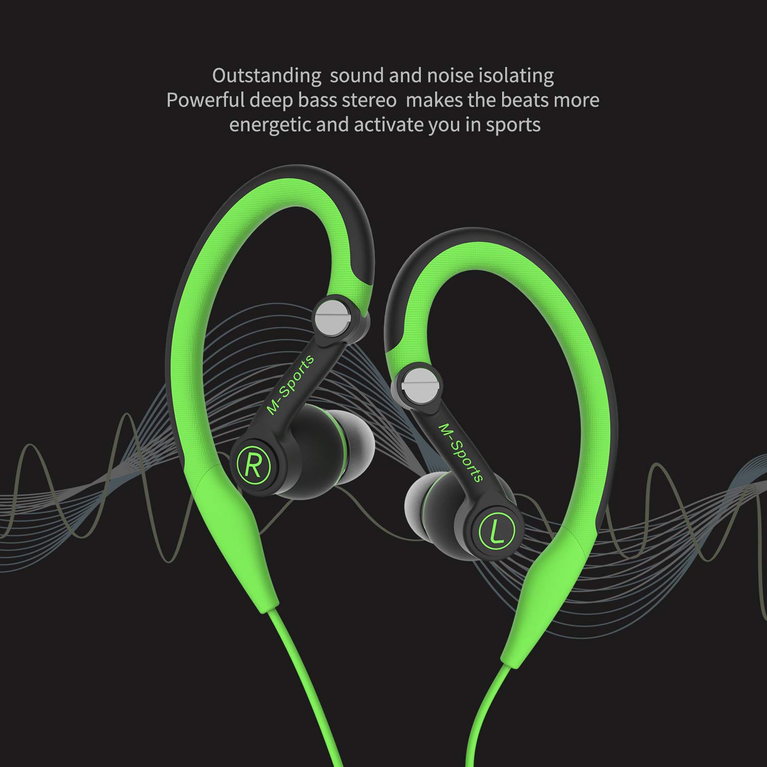 mucro Running Headphones Over Ear in Ear Sport Earbuds Earhook Wired Stereo Workout Ear Buds for Jogging Gym for Samsung Android Phones Tablets Etc(Green)