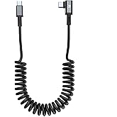 Coiled USB C Cable, 3FT Right Angle USB C to USB C Coiled Cable for Android Auto/Carplay, USB Type C Fast Charging for iPhone 17/16/15 Series, for Samsung S25 S24 S23