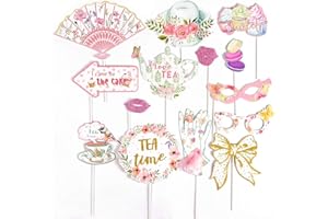 SUNBEAUTY 14 Pcs Tea Party Photo Booth Props Tea Party Decorations Alice in Wonderland Party Supplies Garden Party Bridal Sho