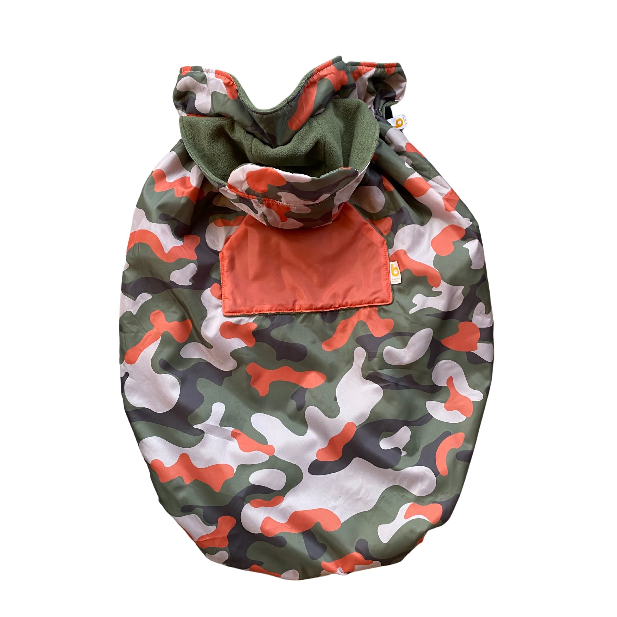 BundleBean - Babywearing All-Weather Waterproof Sling and Baby Carrier Cover (Camo) - Rain Cover with Fleece Lining, Universal Fit, Fits Front & Back Carriers, Protection from Rain & Wind