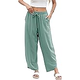 Xiaoxuemeng Wide Leg Linen Pants for Women Elastic Waisted Baggy Barrel Pants Lounge Harem Pants