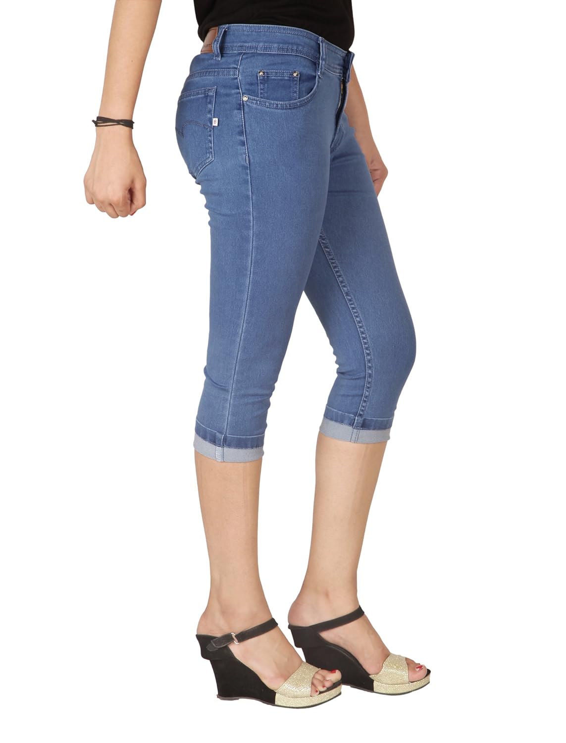 flirt nx women's stretchable mid blue capri