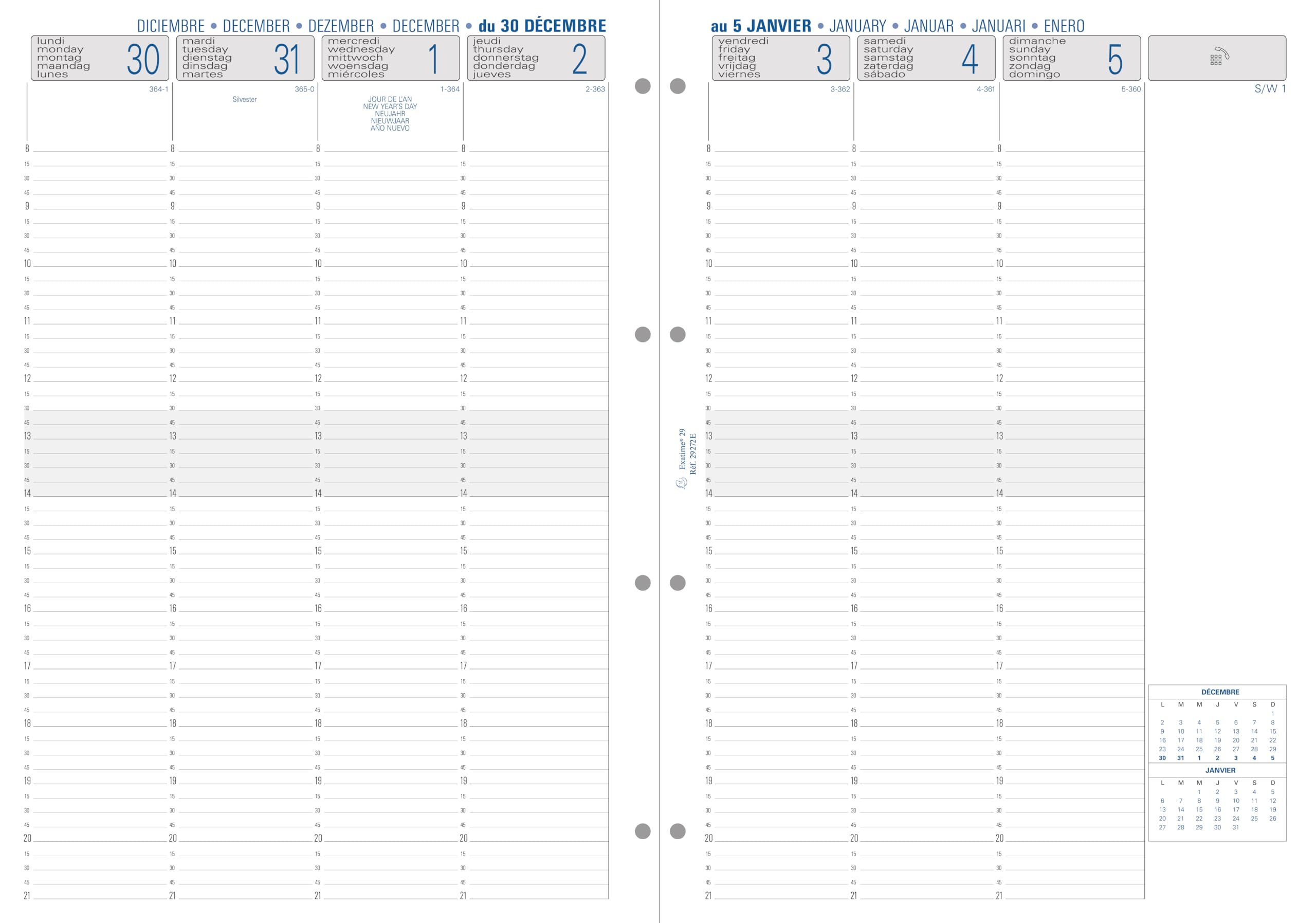 Exatime 29 Weekly Calendar Refill Pack – 1/4 1/4 H H – 210 x 297 mm 29272E – January 2018 2018 2017 – January, Wine Design