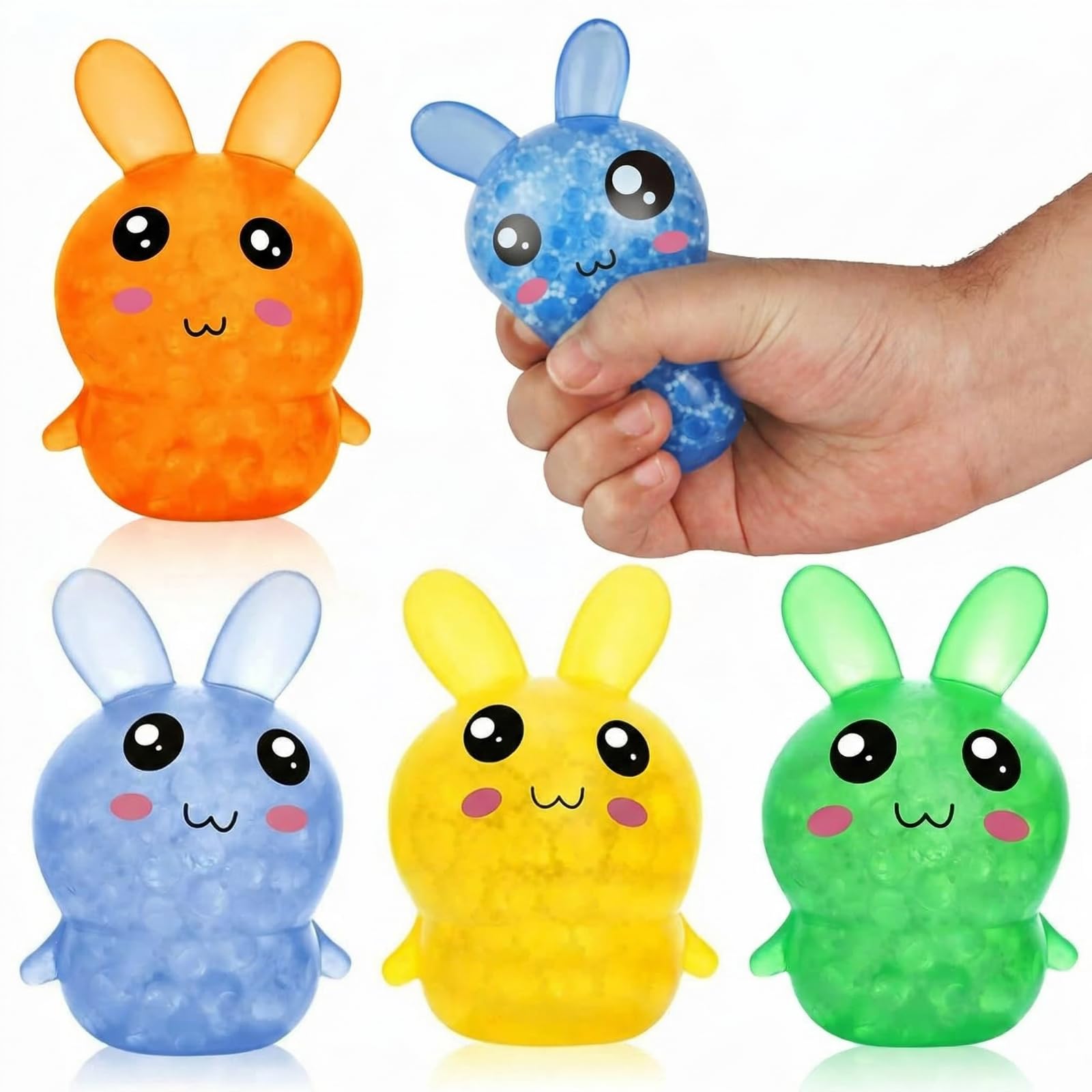 Easter Fidget Toys, 4Pcs Squishy Bunny Stress Balls, Easter Basket Stuffers and Party Favors, Easter Gifts for Kids and Adults