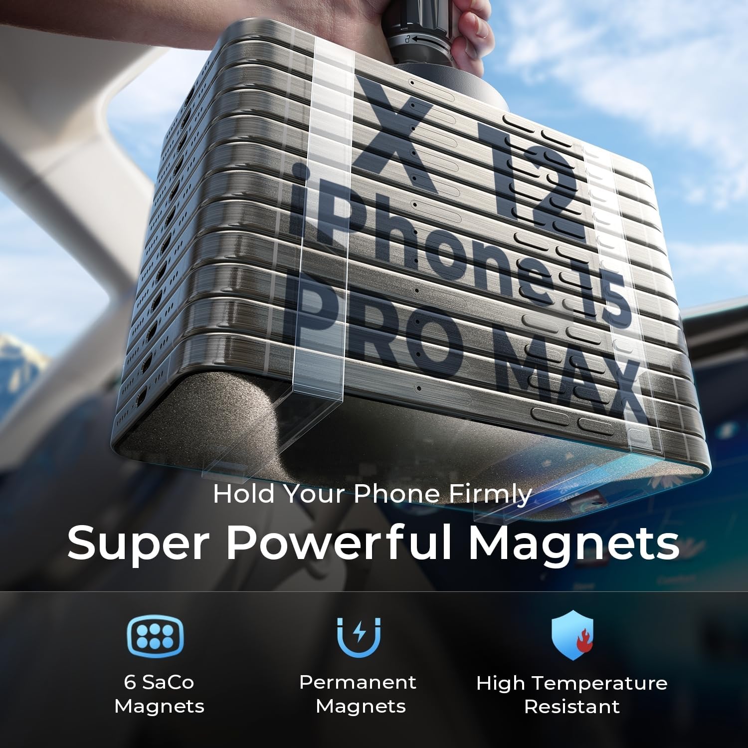 LISEN Magnetic Phone Holder for Car - Upgraded Clip Ultra 6 Strong Magnets, Phone Magnets for Back of Phone, Soporte de Telefono para carro for Galaxy S25 Ultra 4-6.7 inch Smartphones (Black)