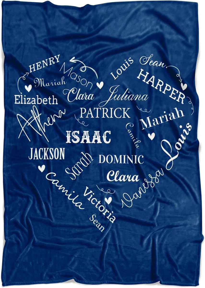 Personalized Name Blanket for Baby Boy Girl and Kids. Custom Monogram Name Blanket from Your Names. Close to Heart Customized Throw. Gift for Birthday, Mothers Day, Christmas, Thanksgiving (Navy)