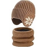 Mens Winter Beanie Hats Scarf Set - Winter Hats for Men, Beanie with Earflap for Men Fleece Hat Scarf Set