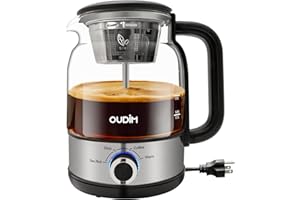 oudim Drip Coffee Maker By Spraying Method, 1.2L Capacity, 600W Power, BPA-Free, Brewed Tea Pot Coffee Plunger, Glass Stainless Steel Tea And Coffee Brew Kettle, Electric Kettle Tea Pot,Keep warm