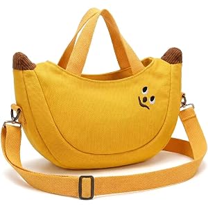 1Pc Cute Banana Shaped Canvas Bag for Women, Funny Fruit Novelty Crossbody Purse Handbag Clutch, Unique Small Coin Purse Wall
