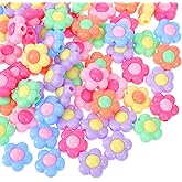 100Pcs Flower Beads for Jewelry Making Acrylic Cute Beads 16mm Big Bead Floral Spacer Bead with Hole Flower Charm for DIY Bracelet Necklace Charms Keychain Craft Supplies (Rainbow Color)