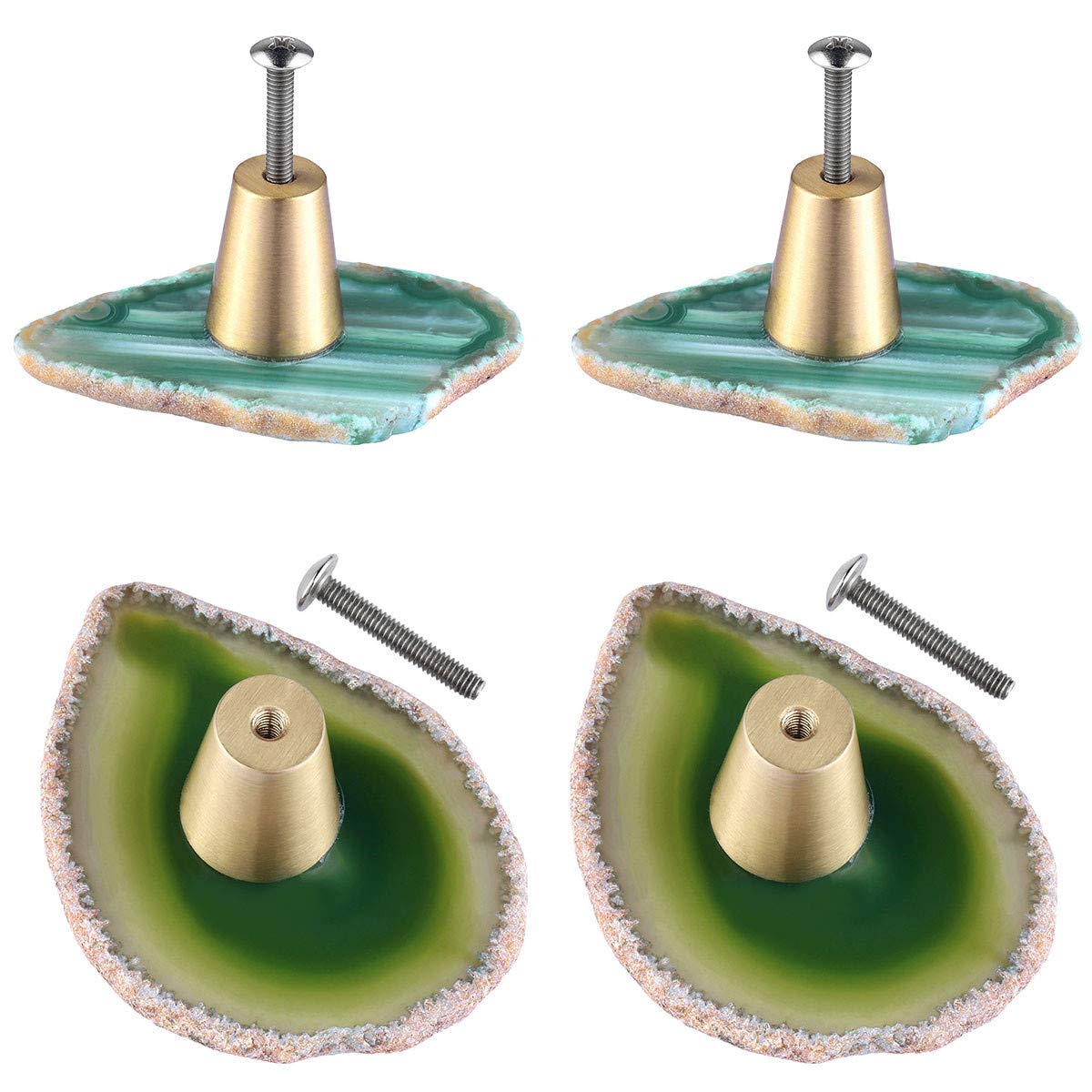 mookaitedecor Set of 4 Green Agate Drawer Knobs with Screws, Irregular Green Knobs Natural Crystal Knobs for Cabinet Kitchen Wardrobe Door Decorative Crystal Stone Cupboard Handles Furniture Decor