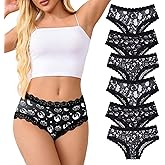 Solblo Women's Gothic Lace Hipster Panties 5~6Pack:Moon Eyes Mystical Print,Black Low Rise Bikini Soft Comfy Sexy Underwear