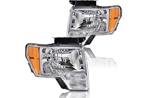 G-PLUS Headlights Assembly, Compatible with 2009 2010 2011 2012 2013 2014 Ford F150(NOT Fit LED Style,Only Fit without LED Style) bumper Headlamp, Clear lens Chrome Housing Amber Reflector