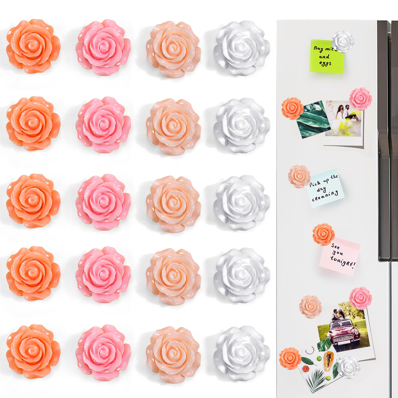 Photo 1 of Vodolo 3D Flower Fridge Magnets,20 PCS Cute Locker Decorations for Girls in Middle School,Pink Magnetic Locker Accessories Refrigerator Sticker for Office Kitchen Iron Whiteboard