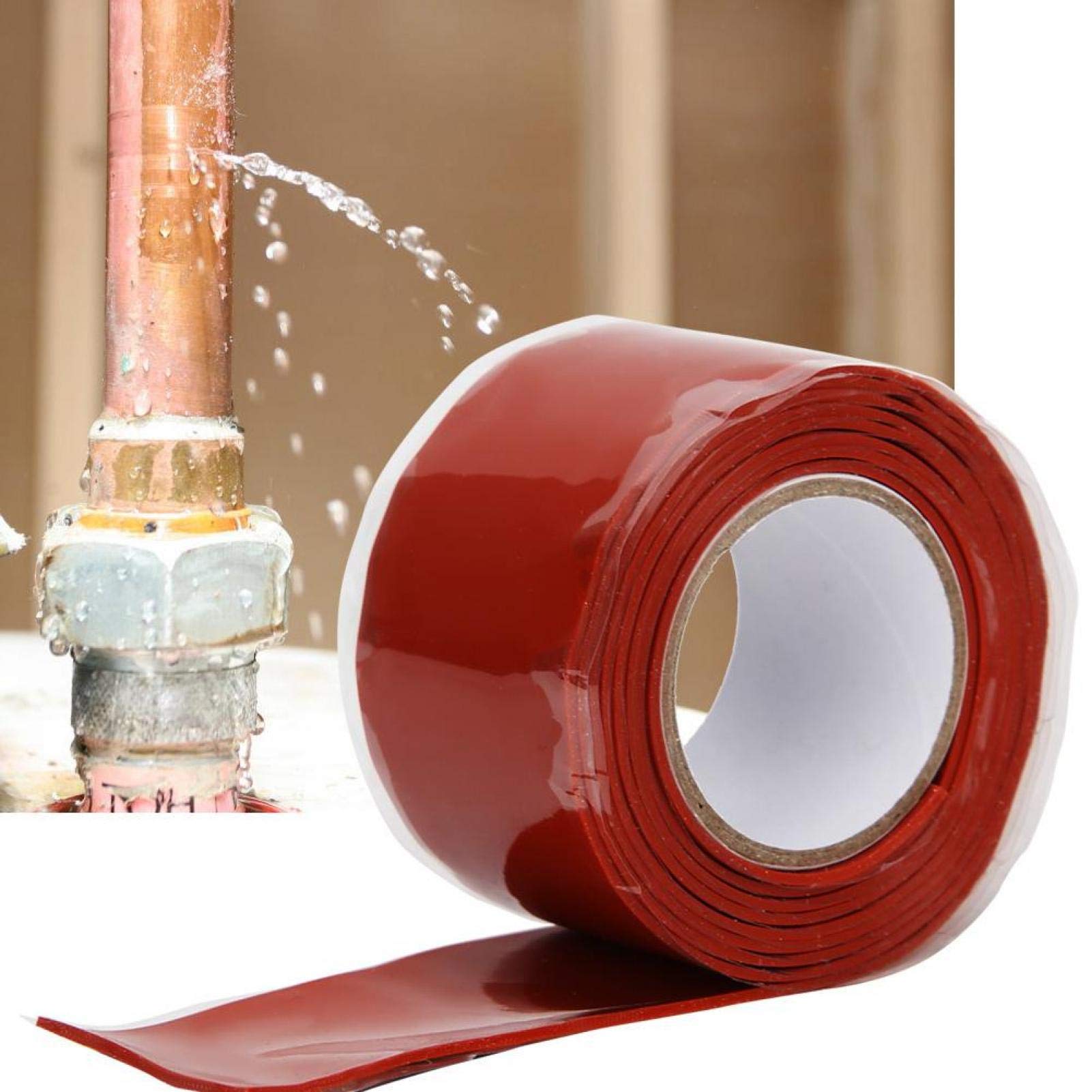 Kuuleyn Waterproof Tape，Strong Stickiness Waterproof Tape PVC PPR Pipes Repairing Supplies Quick Stop Leak Sealing Tape 1 Meter Length White/Red (red)