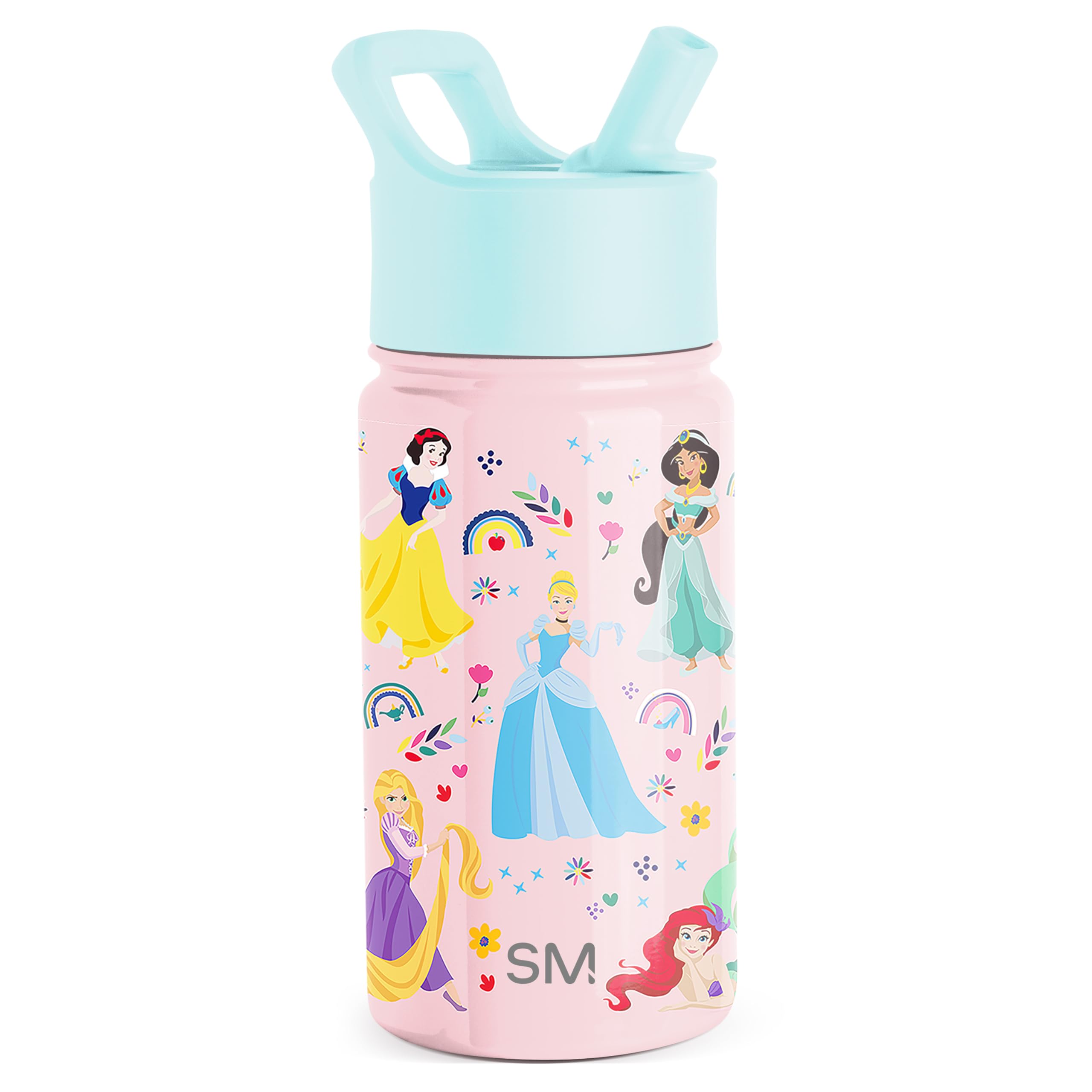 Photo 1 of Simple Modern Kids Summit Water Bottle with Straw Lid | Disney Princess 14oz Stainless Steel Cup Insulated Tumbler for Girls, School | Princess Rainbows