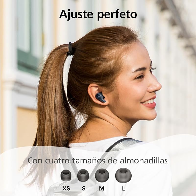 Gumy Premium Auriculares Bluetooth True Wireless con Cancelación de Ruido, Bluetooth 5.4, Modo Ambiente, Baja Latencia, 26h batería, Estuche Translúcido USB-C, Negro Oliva - HA-A23T-B