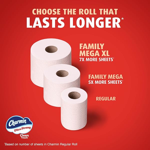 CHARMIN ULTRA STRONG CLEAN TOUCH TOILET PAPER, 6 FAMILY MEGA XL ROLLS = 42 REGULAR ROLLS