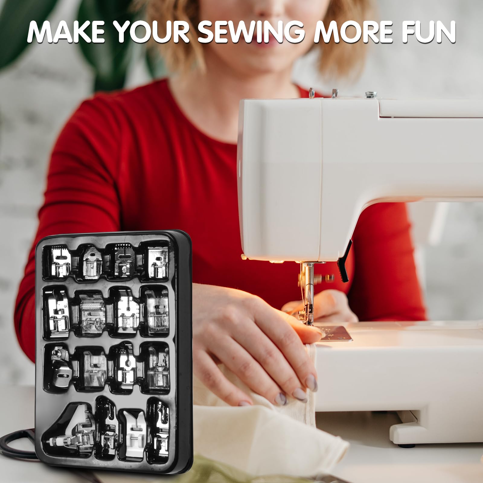 AnoleAir 16 Pcs Sewing Machine Presser Foot Set fits for Most Low Shank Snap-On Singer, Brother, Babylock, Euro-Pro, Janome, Kenmore, White, Elna Sewing Machines