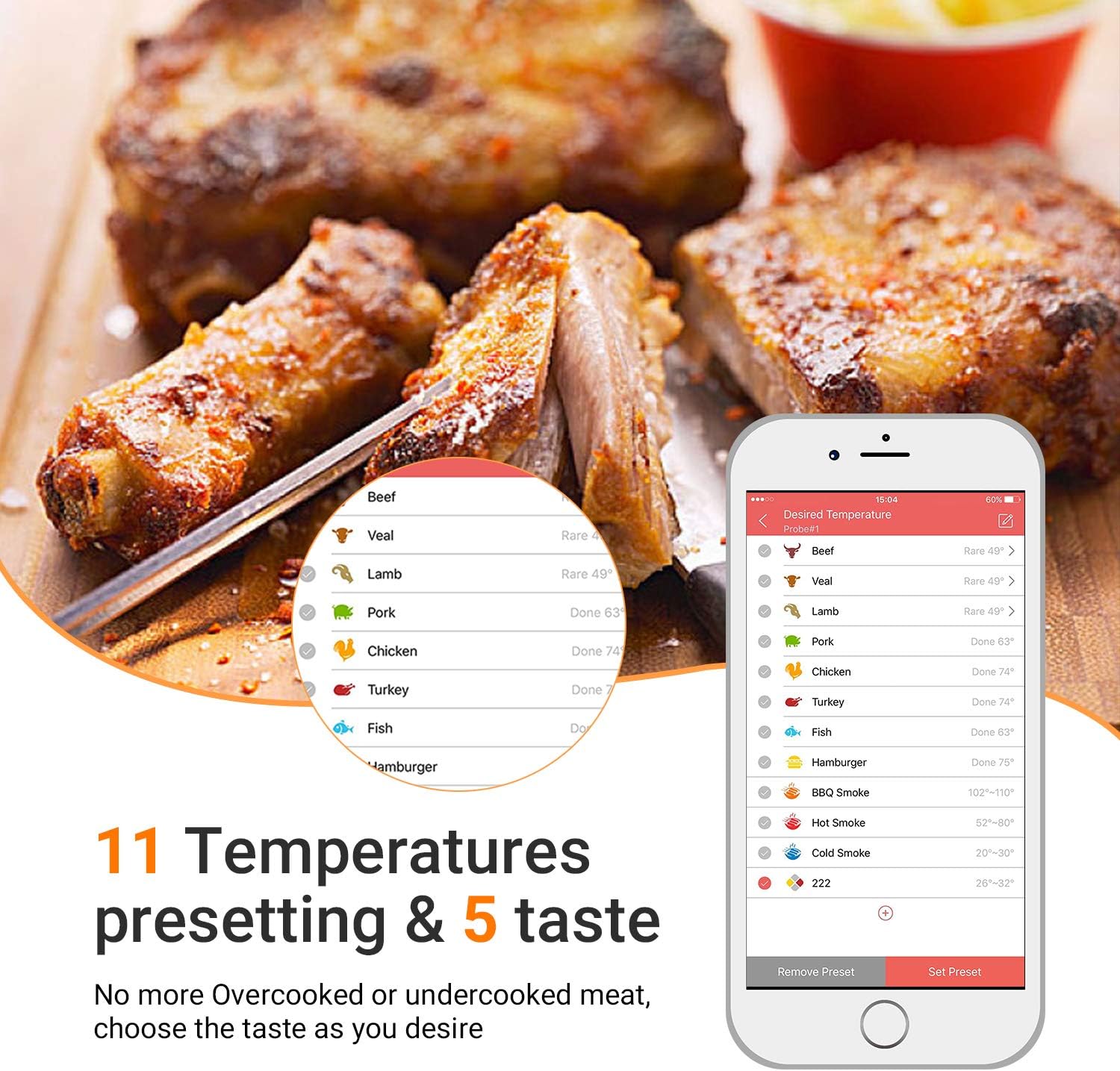 INKBIRD IBT-4XS Bluetooth Meat Thermometer Wireless Smart BBQ Meat Thermometer ℉/℃ with Rechargeable Battery Rotatable Screen for Barbecue Meat Oven Grill Smoker - Image 3