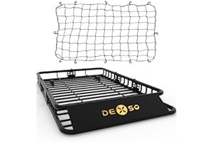 DEXSO 64" x 39" Universal Roof Rack Basket with Cargo Net, 200 Lbs Capacity Rooftop Cargo Carrier Basket with Extension Heavy Duty Luggage Holder Rack for SUVs, Trucks, Vehicles