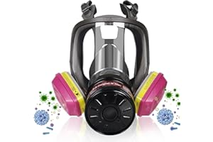TIJITY Full Face Gas Mask Respirator: Survival Nuclear and Chemical Reusable Respirator Mask with Filters 60923, Activated Carbon 40mm Filter for Painting Mold Dust Epoxy Resin Welding Polishing