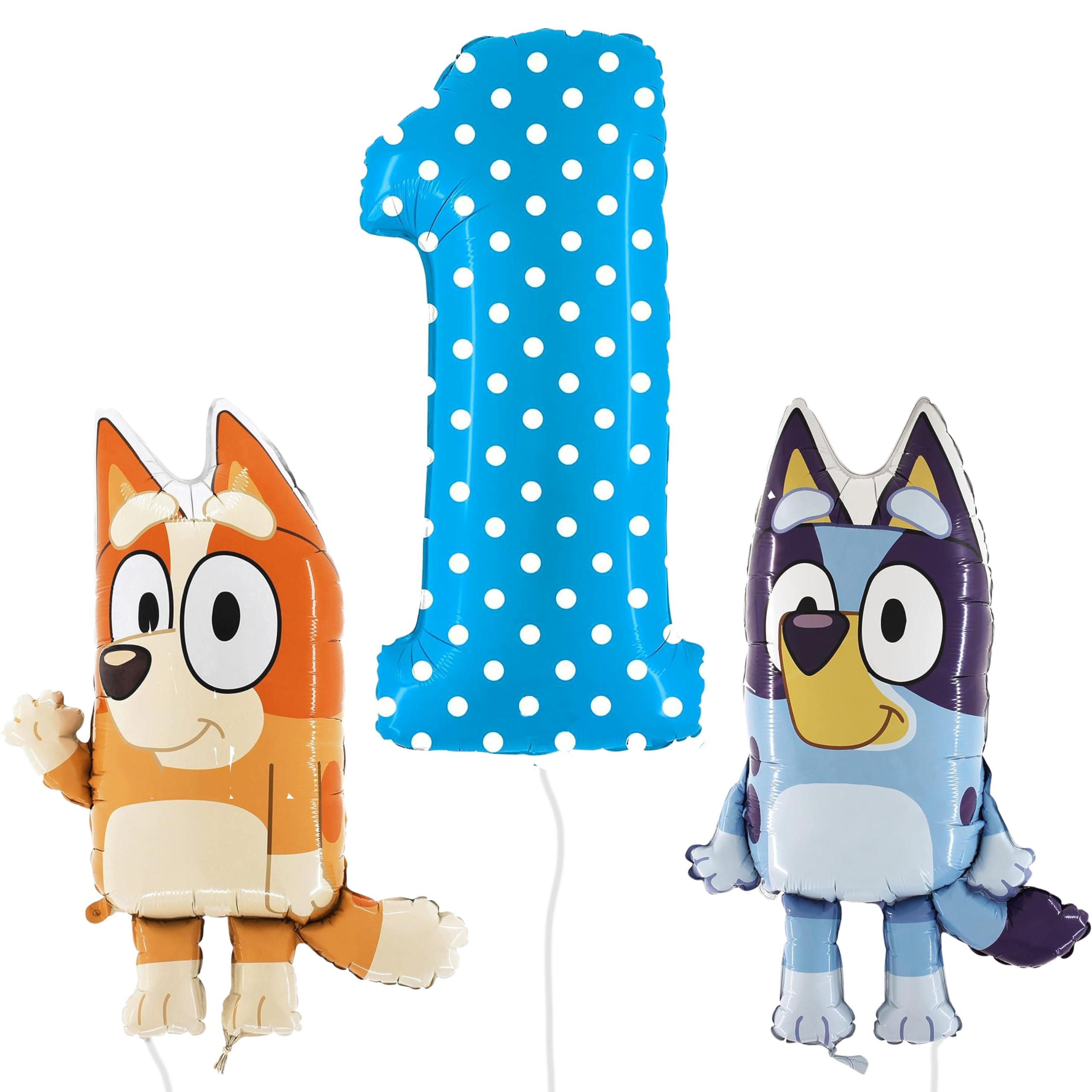 Toyland® Bluey & Bingo Foil Balloon Pack - 2 x 80cm (32") Character Balloons & 1 x 101cm (40") Spotty Number Balloon - Kids Party Decorations