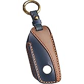 Hontumax Vintage Leather Key Fob Cover Case for BMW X5 X7 X1 X2 X3 XM M4 iX 5 7 Series i5 i7 2024 2025 2026, Handmade Crazy Horse Leather, Blue
