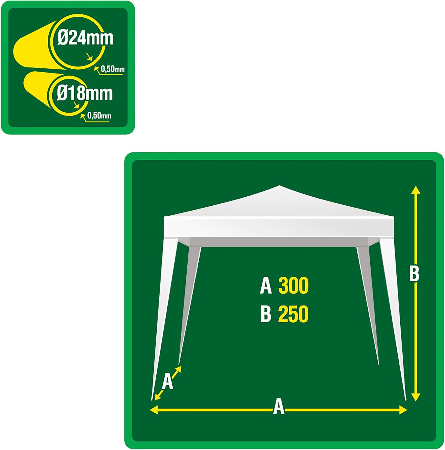 AKTIVE 62186, Removable Gazebo 300 x 300 x 250 cm, White, Outdoor Awnings, Terrace, Beach or Camping, Garden Pergolas - Image 4