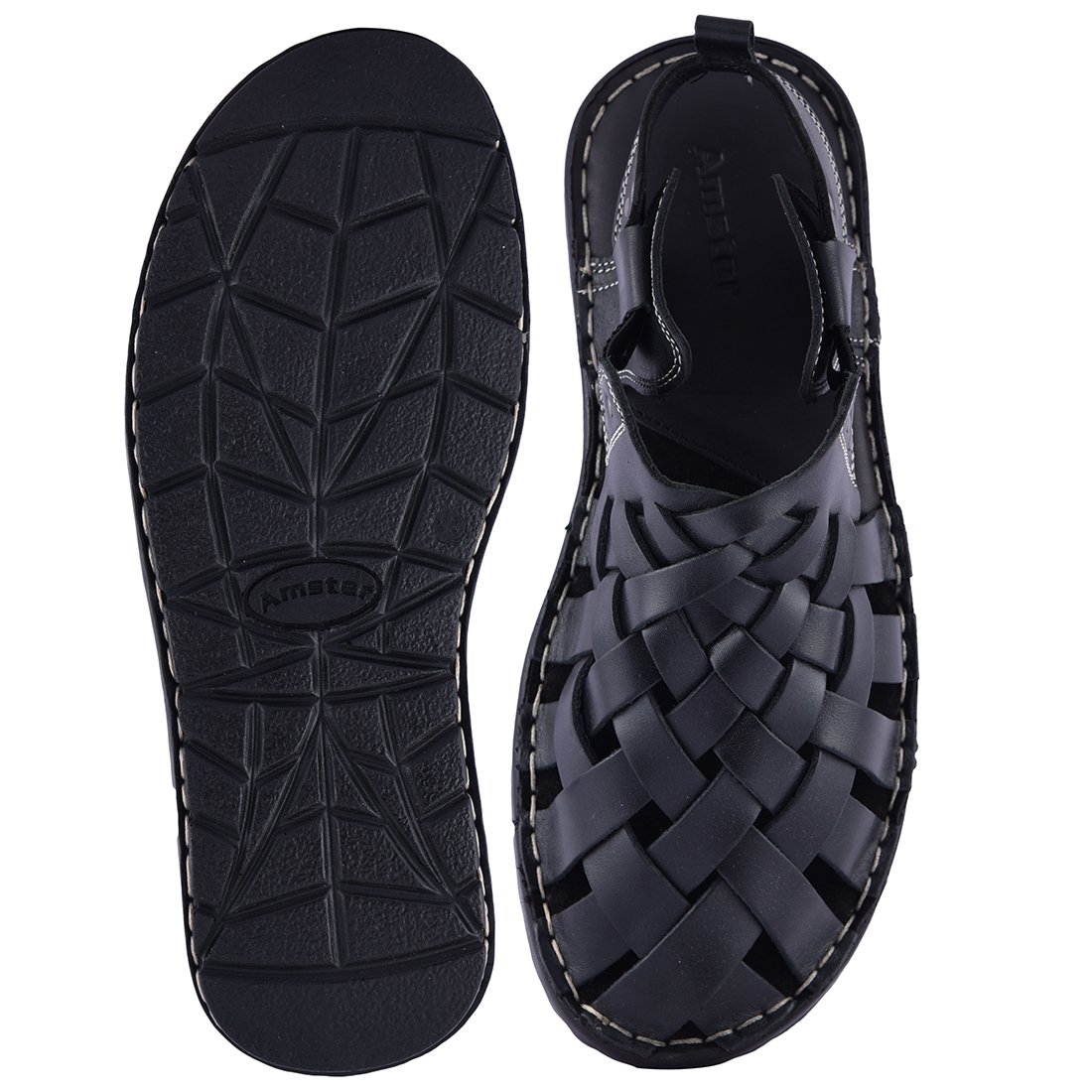 amster men's black genuine italian leather sandals