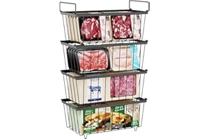 iSPECLE Chest Freezer Organizer for 5 to 7 Cu.Ft Deep Freezer, 4 Pack Stackable Wire Baskets to Sort Frozen Food, Storage Bin