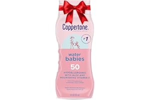 Coppertone WaterBabies Baby Sunscreen Lotion SPF 50, Hypoallergenic Sunscreen for Babies, Water Resistant, Pediatrician Recommended, Holiday Gifts for Babies, 8 Fl Oz Bottle