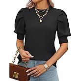Kintarkee Women's Puff Short Sleeve Sweater Tops Spring Summer Fall Trendy Crew Neck Casual Pullover Sweaters