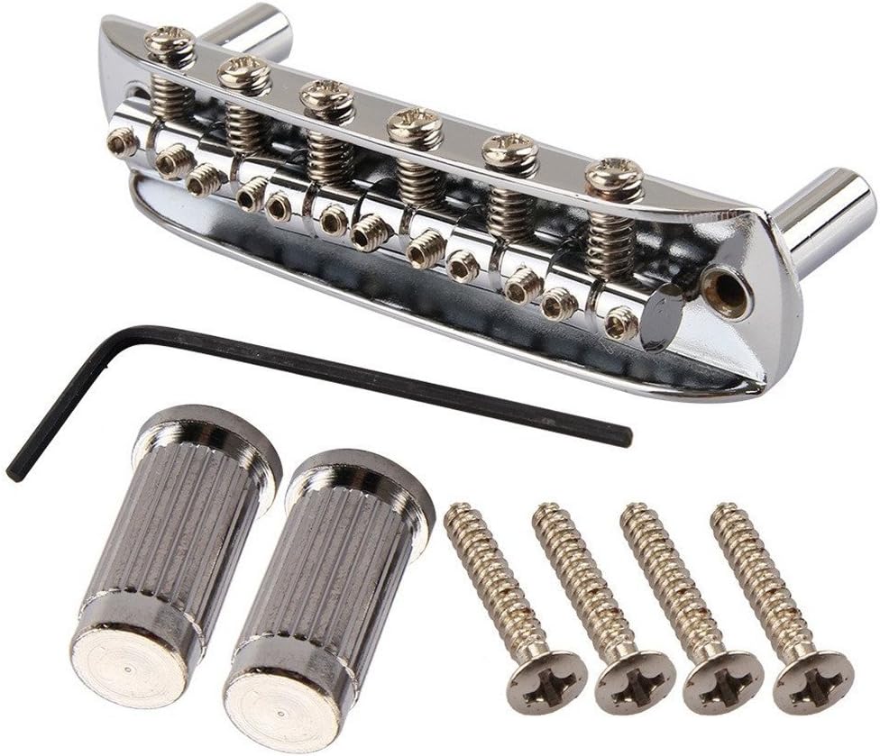 Gusnilo New Threaded Saddle Guitar Bridge with Mounting Cup for Mustang Jazzmaster Jaguar Chrome