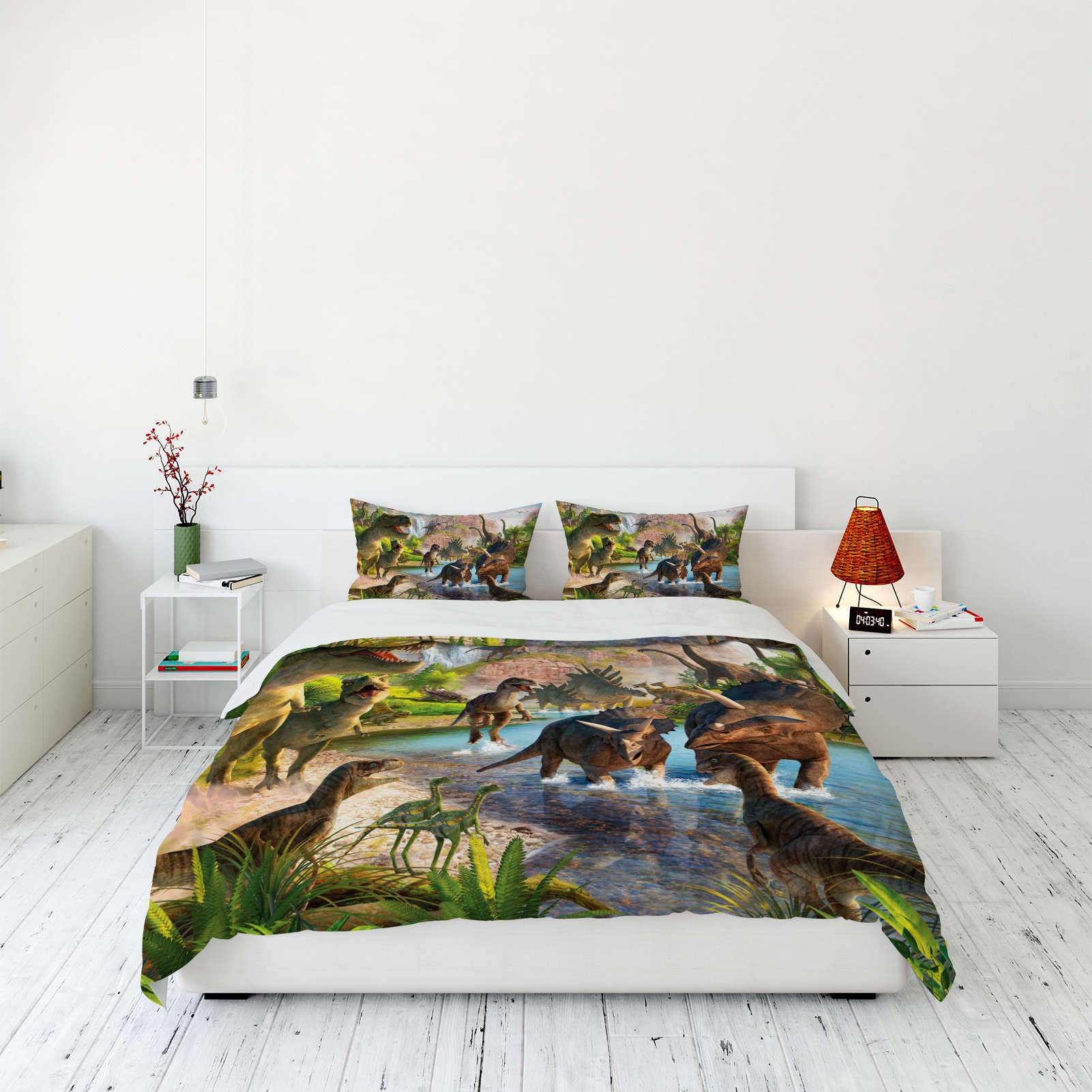 YUANZU Dinosaur Bedding Set Double Size for Kids Boys Adults Duvet Cover Set 3 Pieces Jungle Animals Wildlife Dino Printed Soft Microfiber Quilt Cover with Zipper Closure (200 x 200 cm & 2Pillowcase)