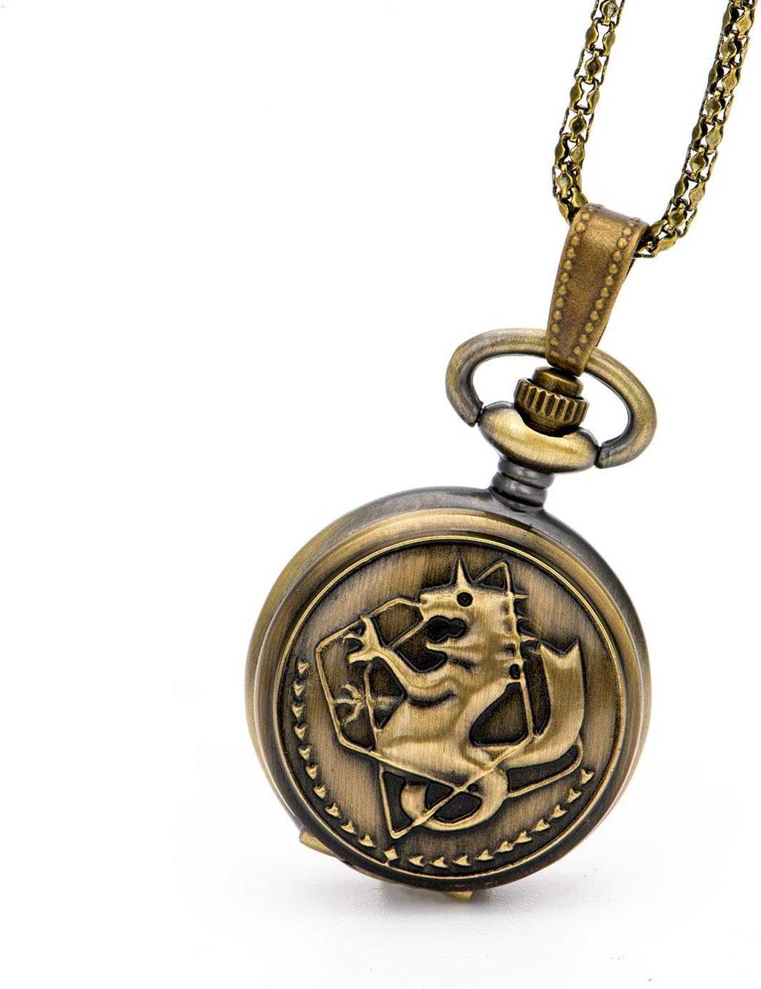 Retro Design Sliver Brushed Metal Openwork Pocket Quartz Watch Necklace