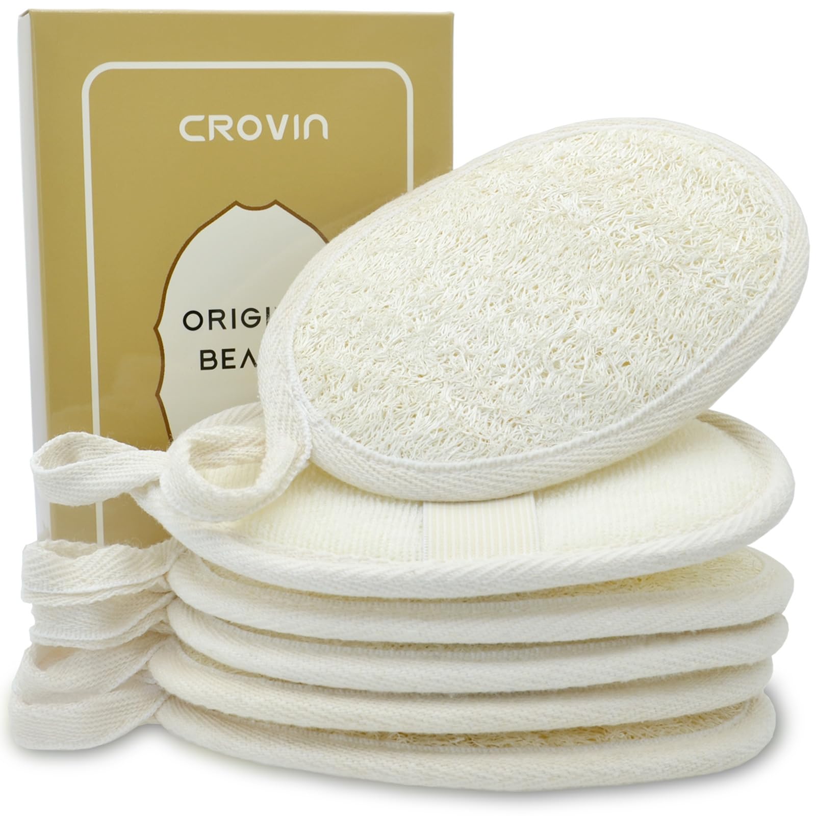 Crovin Loofah Pads - Exfoliating Loofah Body Scrubber 100% Natural Bath Sponge for Men and Women’s SPA - 6 Count Gifts Luffa Package,Perfect for Bath Shower
