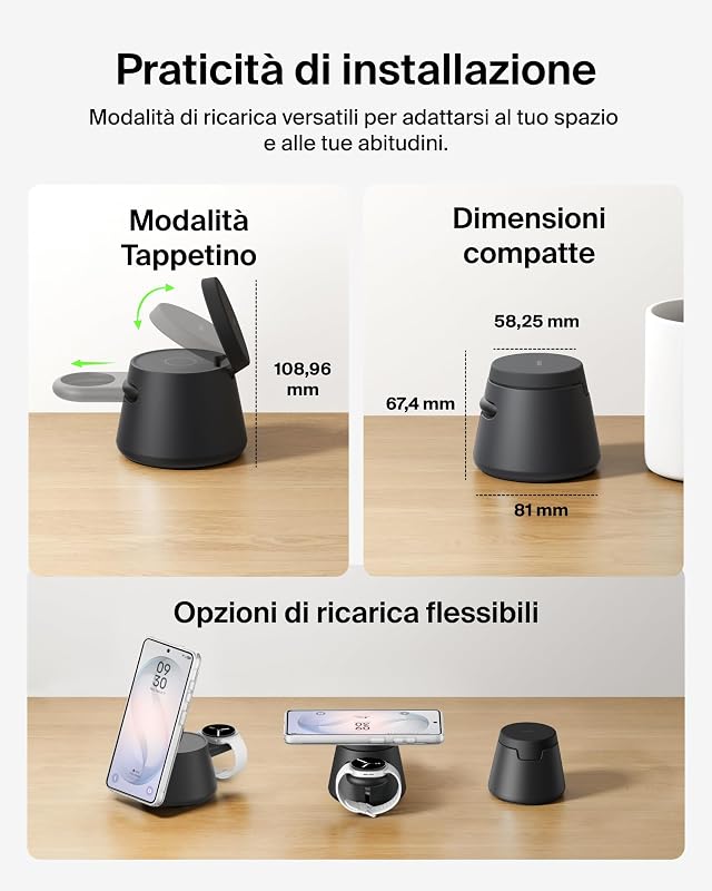 UltraCharge Caricatore Wireless Qi2 25W 3 in 1 - Nero