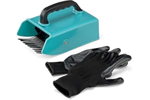 Navaris Berry Picker Tool - Metal Comb Rake with Plastic Scoop for Blueberry Picking, Huckleberries, Elderberries, Currants, Fruit - Includes Gloves