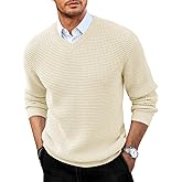 Runcati Mens V Neck Sweater Casual Waffle Knitted Pullover Slim Fit Fall Winter Basic Warm Sweaters