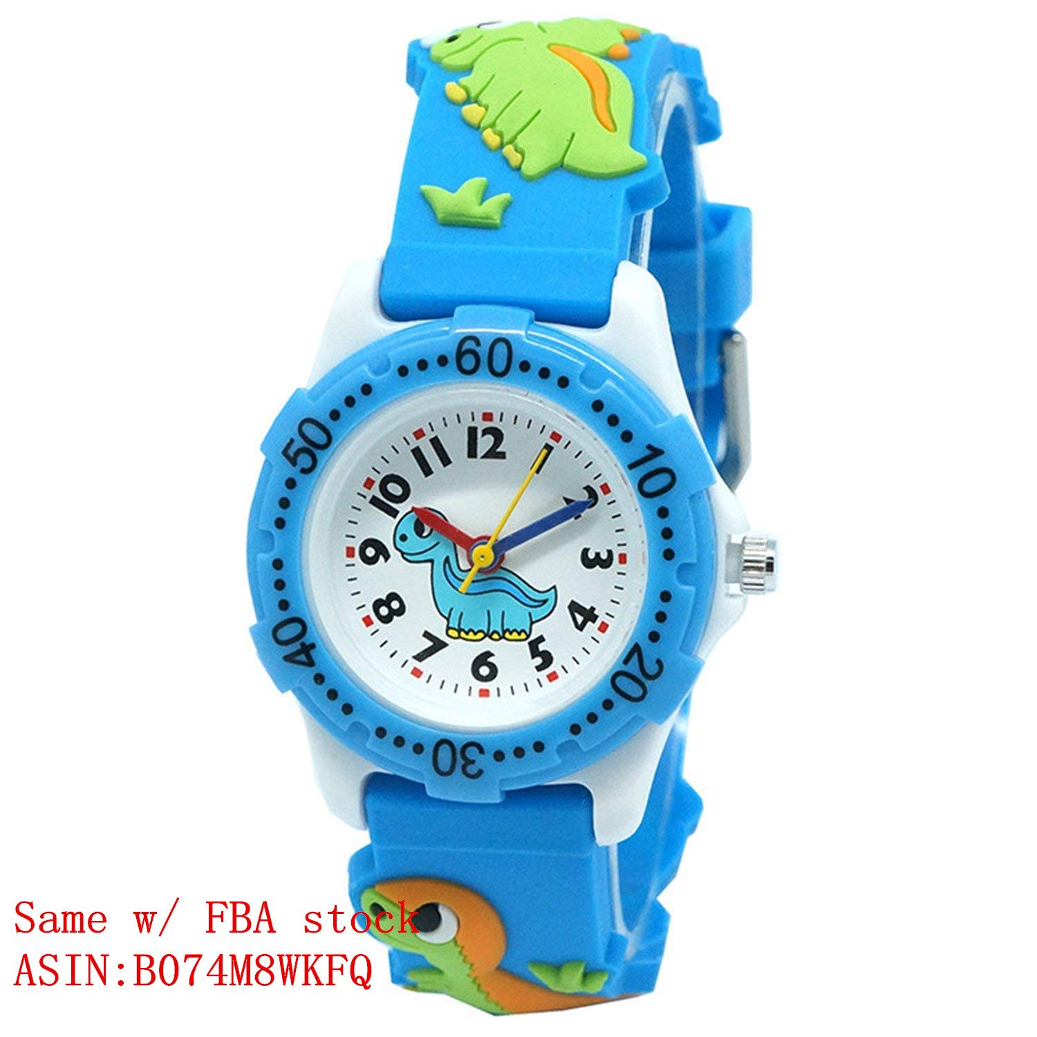 Mixe Time Teacher Boys Girls Children Kids Analog Wrist Watch Cartoon 3D Band Environment Friendly Silicone (Light Blue Dinosaurs)