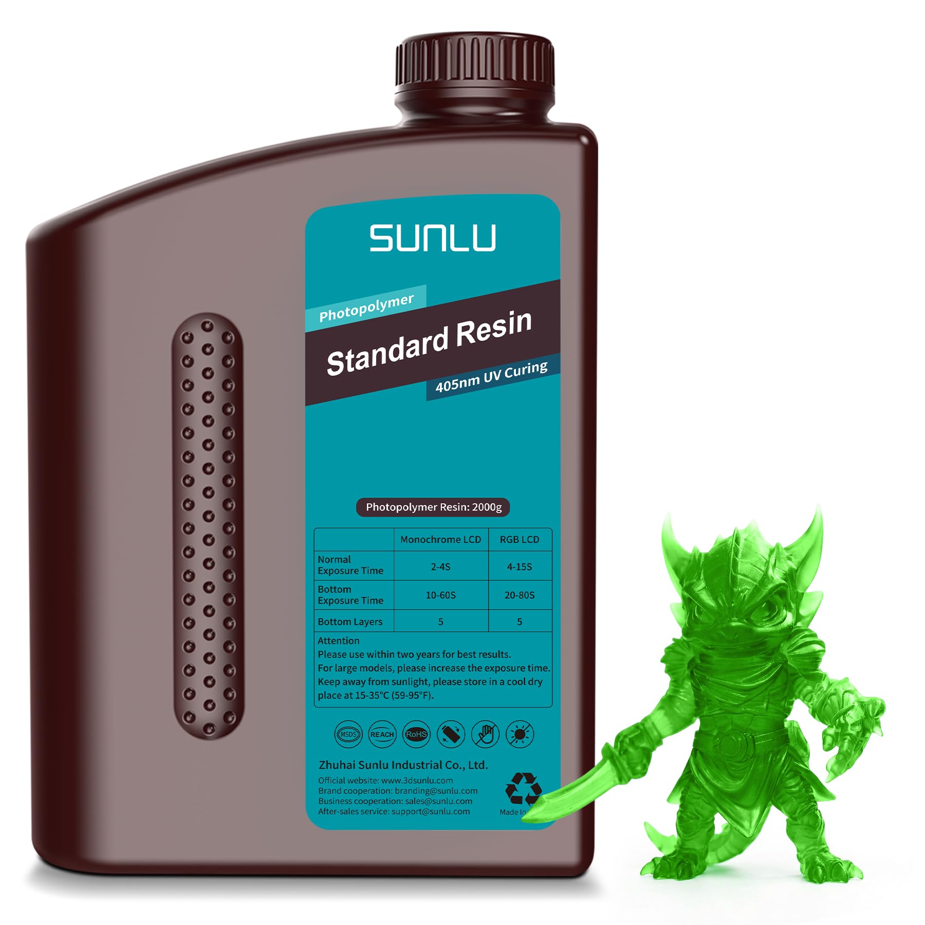 SUNLU Upgraded 2KG Standard 3D Printer Resin, 405nm UV-Curing Resin LCD/DLP/SLA 3D Printers, High Compatibility 3D Printer Resin, 2000g Clear Green Image