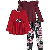 Arshiner Girls Clothes 3 Piece Set Ruffle Shirt Long Sleeve Bowknot Top and Floral Leggings Sets for 2-10 Years