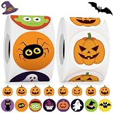 Anwyll 1000 Pcs Halloween Stickers - 1.5'' Pumpkin Stickers for Decorating | Adhesive Pumpkin Face Stickers Halloween Pumpkin Stickers Roll for Halloween Decor Craft Cup Envelope Seal Treat Bag (Spider)